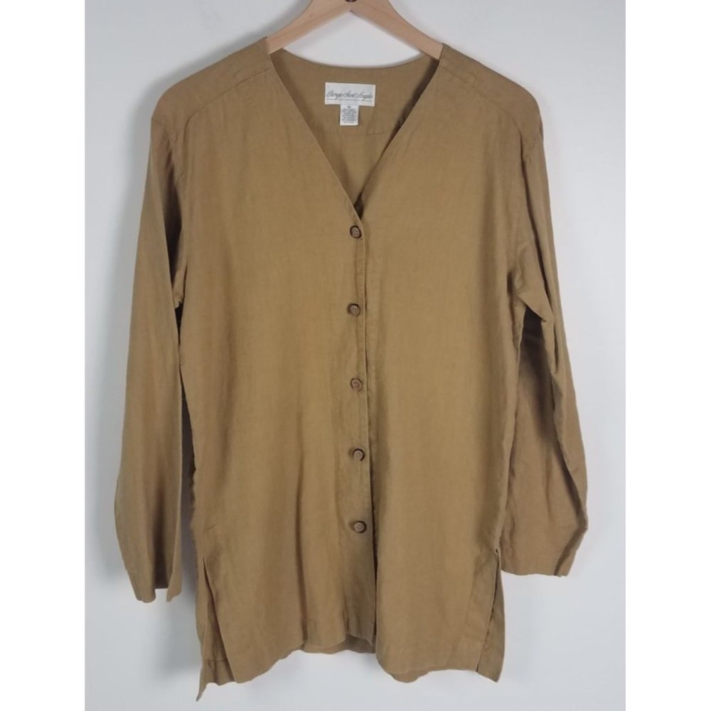 Vintage Giorgio Sant'Angelo Women's Sz. M Tan Linen Blend Button Up L/S Tunic